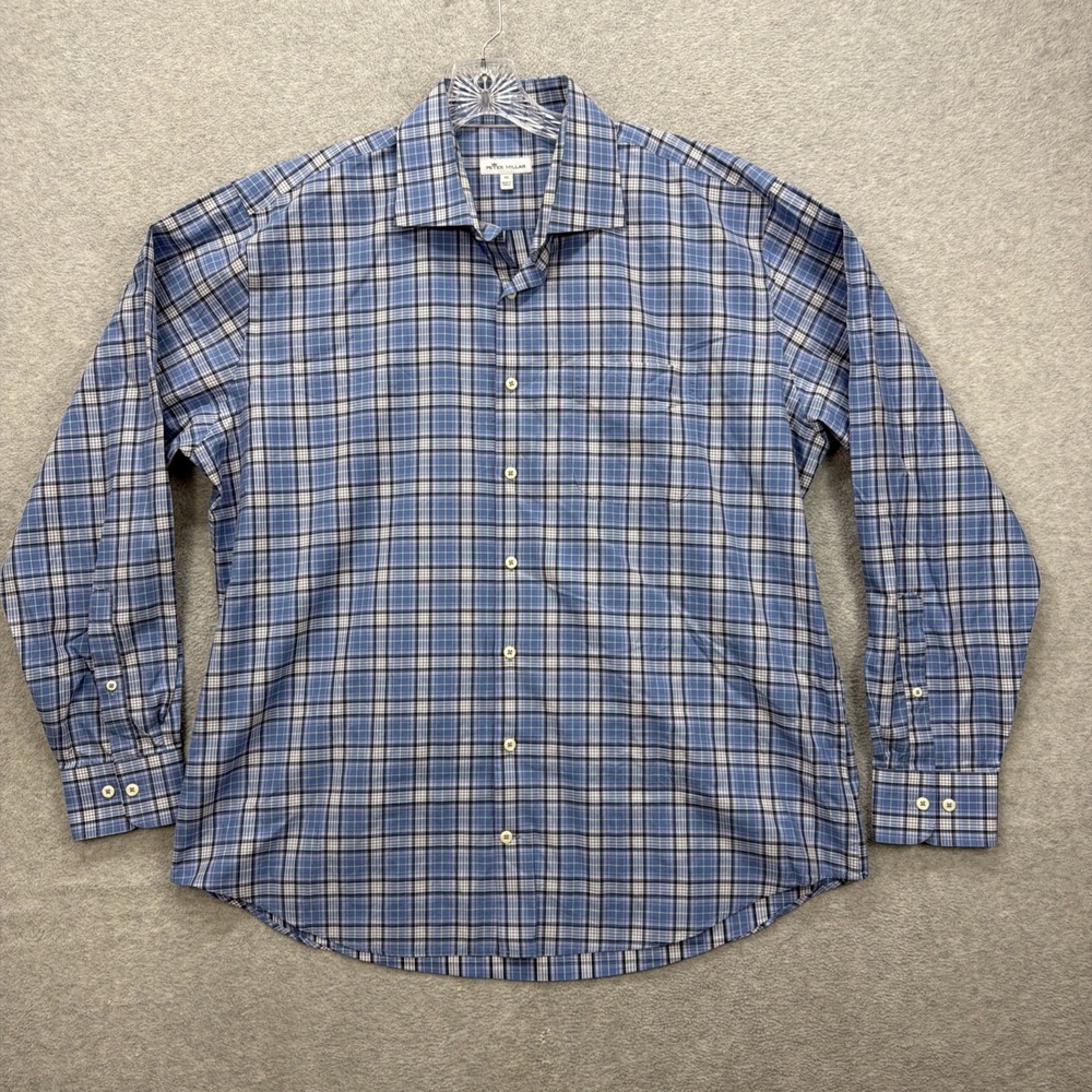Peter Millar Shirt‎ Mens XL Blue Check Crown Finish Sport Dress Business Casual
